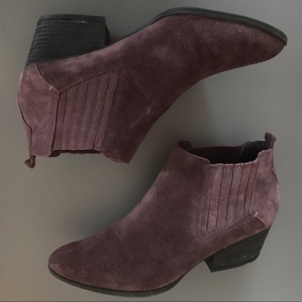 Crown Vintage Suede Heel Booties Ankle Boots, Plum